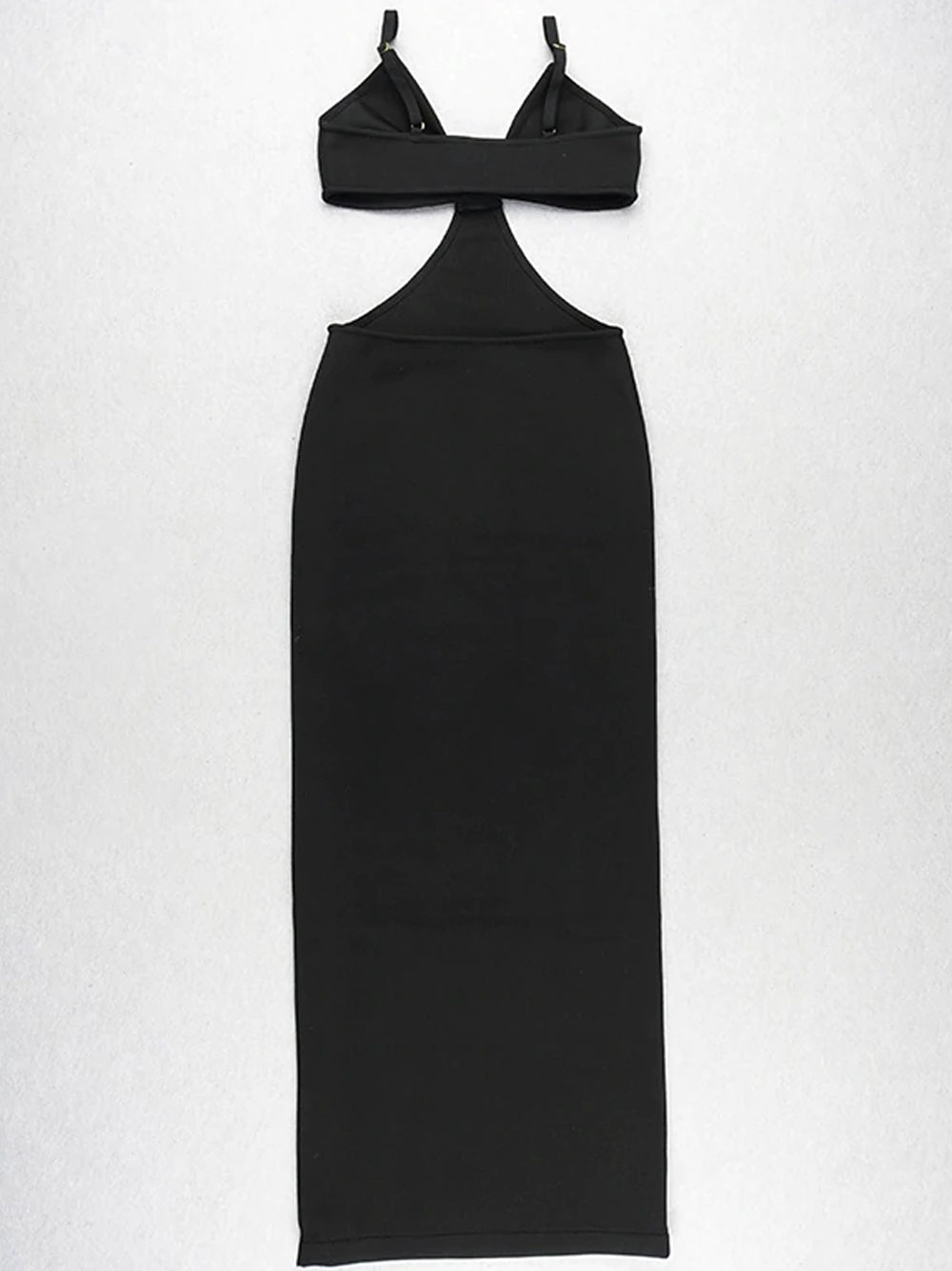 Black Spaghetti Strap Triangle Cutout Bodycon Maxi Dress