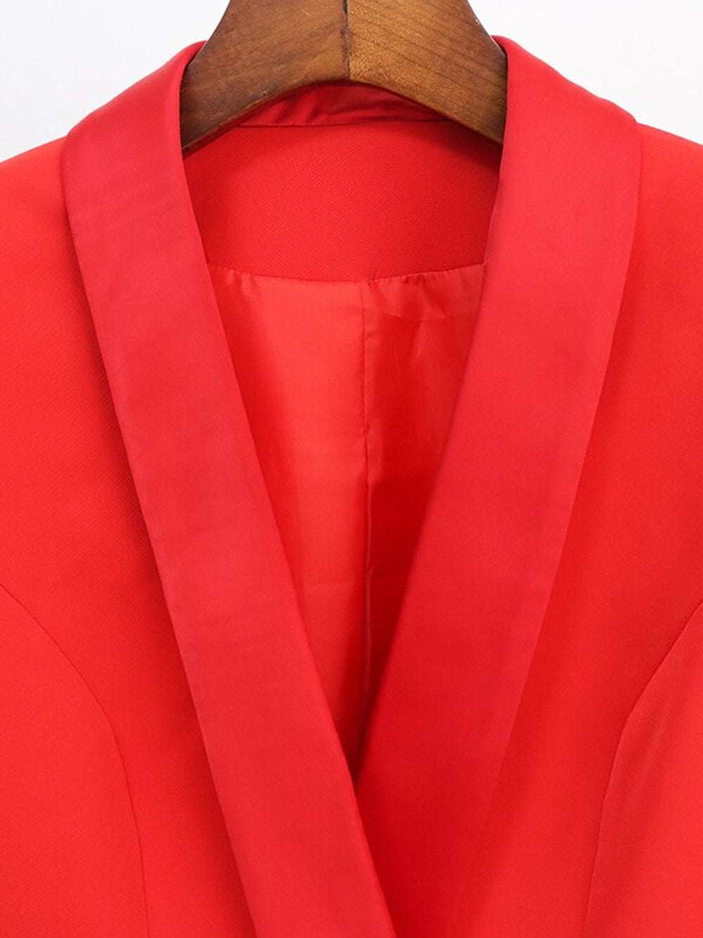 Red Shawl Collar Double Breasted Gold Button Blazer Dress