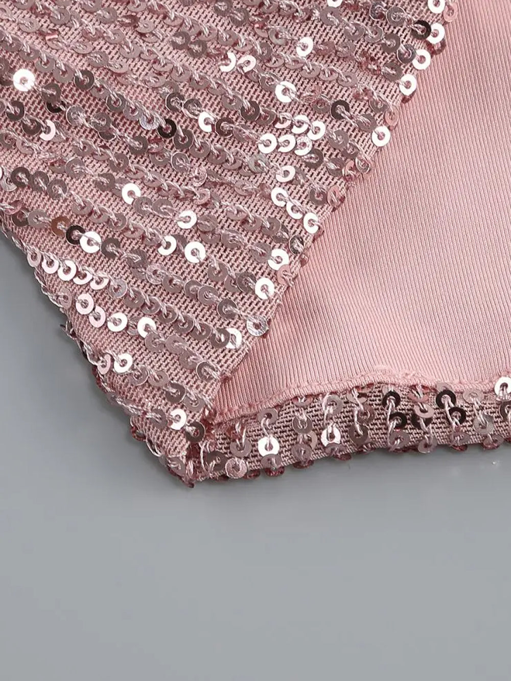 Pink Strapless Feather Trim Sequin Bodycon Mini Dress
