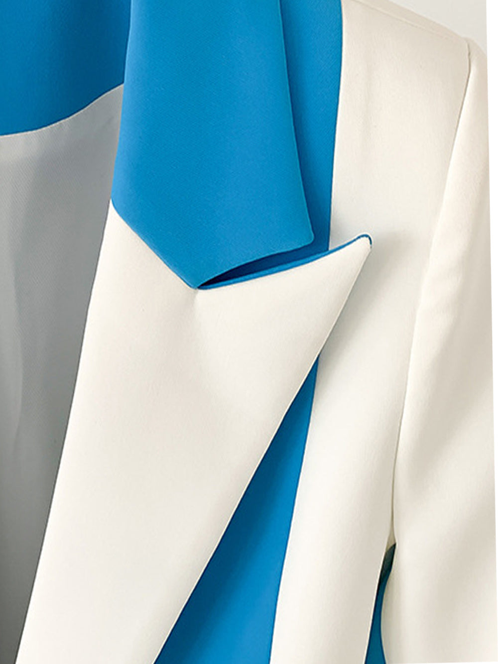 Blue Notch Lapel Colorblock Blazer and Slim Pants Set