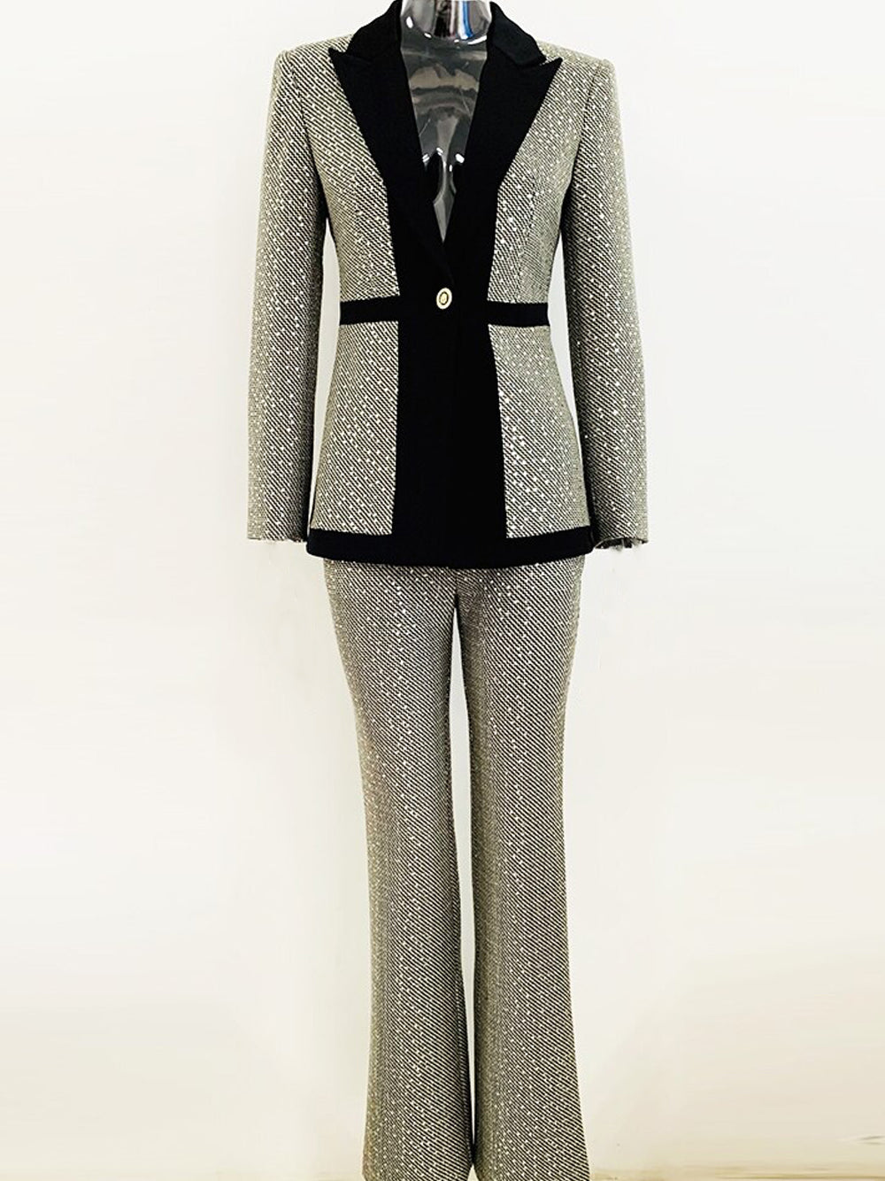 B&w Contrast Trim Tweed Blazer and Pants Set