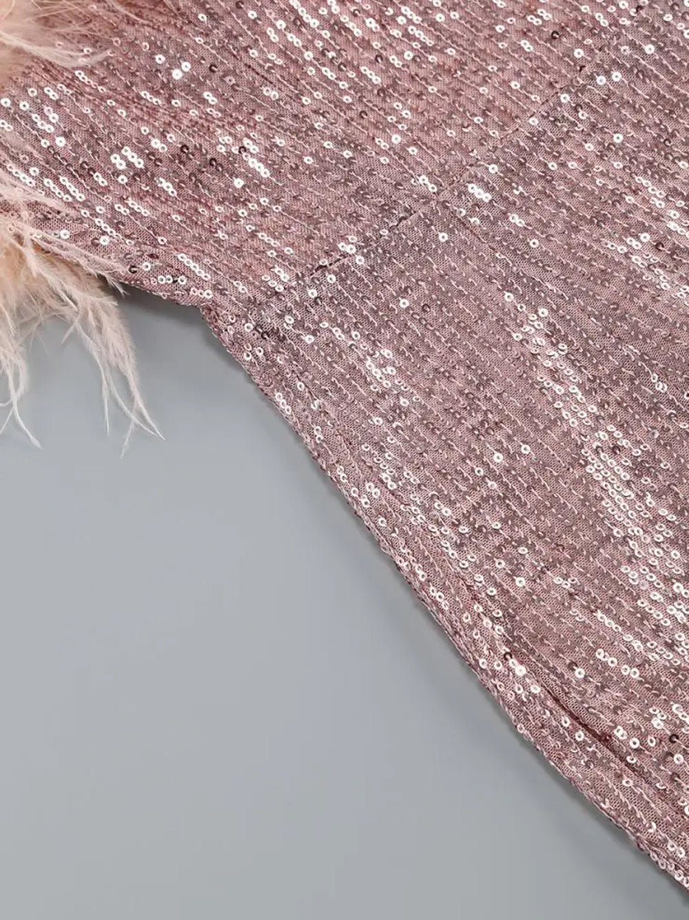 Pink Strapless Feather Trim Sequin Bodycon Mini Dress