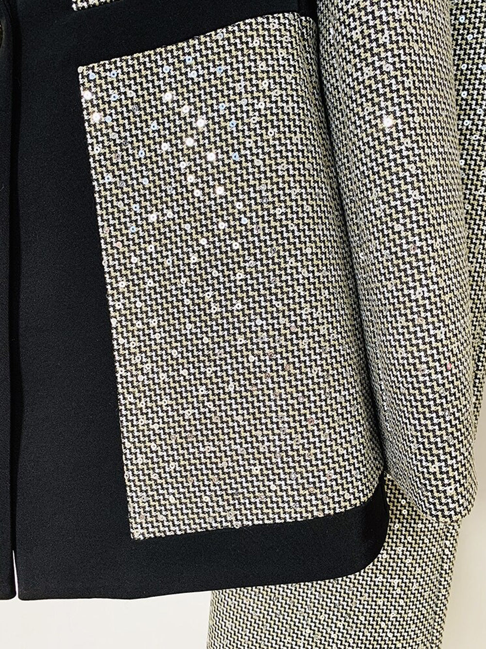 B&w Contrast Trim Tweed Blazer and Pants Set