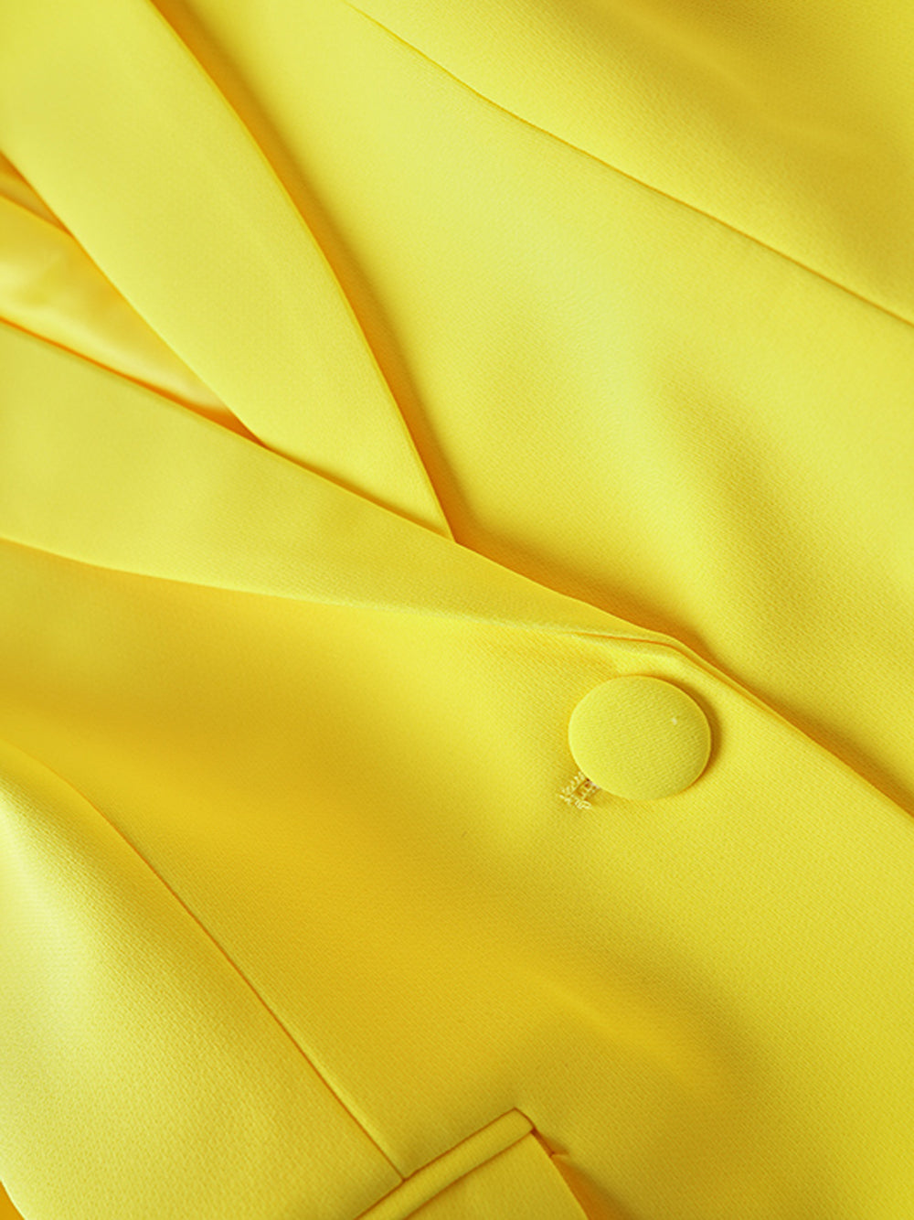 Yellow Peak Lapel Feather Trim Cuff Single Button Blazer