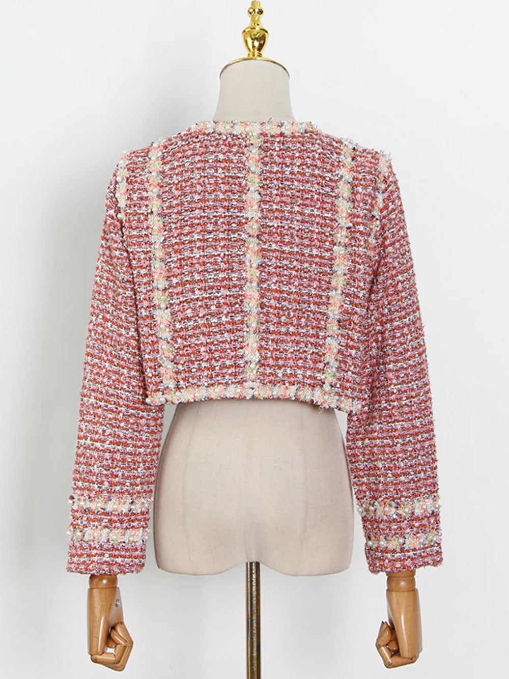 Pink Pearl Trim Tweed Jacket Slip Dress Set