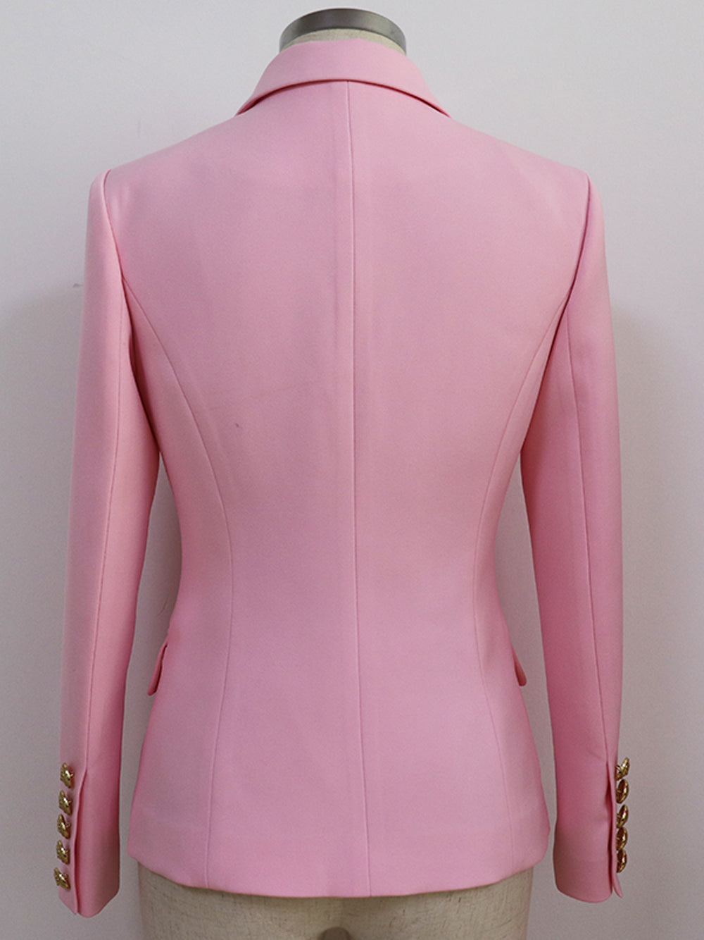 Pink Peak Lapel Gold Button Double Breasted Fitted Blazer 8