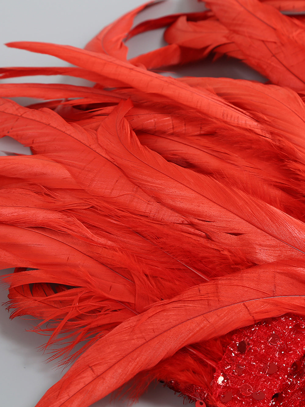 Red Strapless Sequin Feather Trim Bodycon Mini Dress