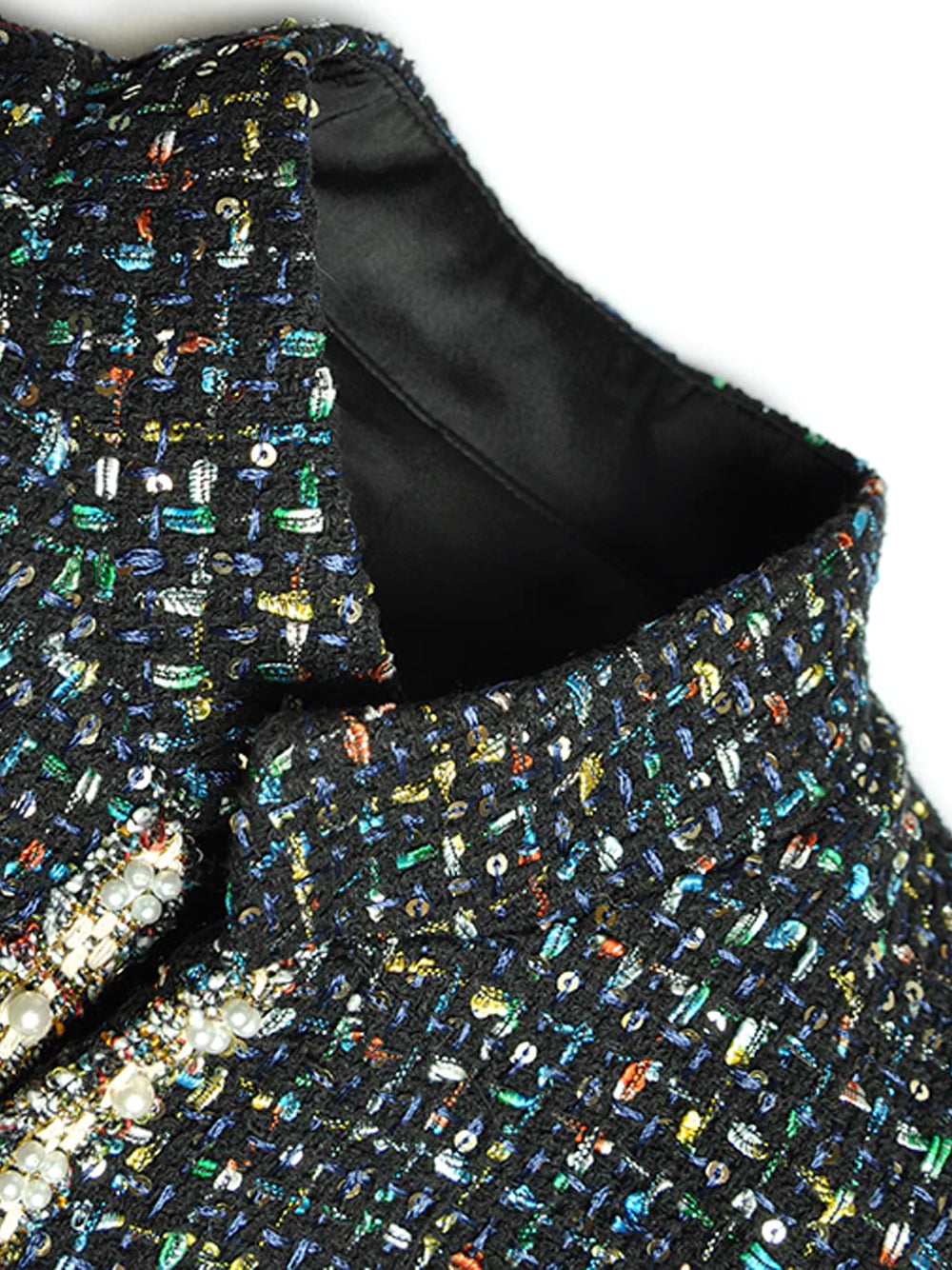 Multicolor Contrast Trim Tweed Cropped Jacket And Skirt Set 17