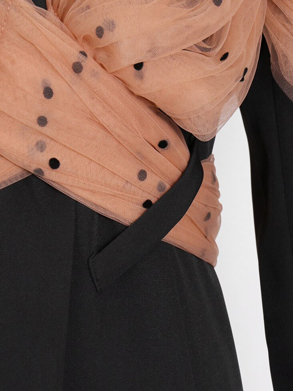 Black Notch Lapel Polka Dot Mesh Bow Wrap Blazer 21