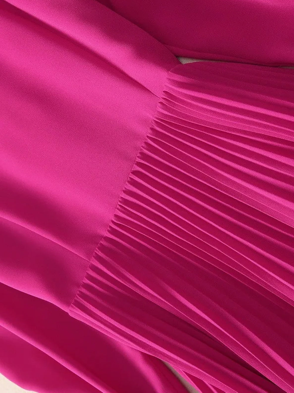 Fuchsia Tie Neck Bow Ruffle Sleeve Pleated A-Line Maxi Dress 15