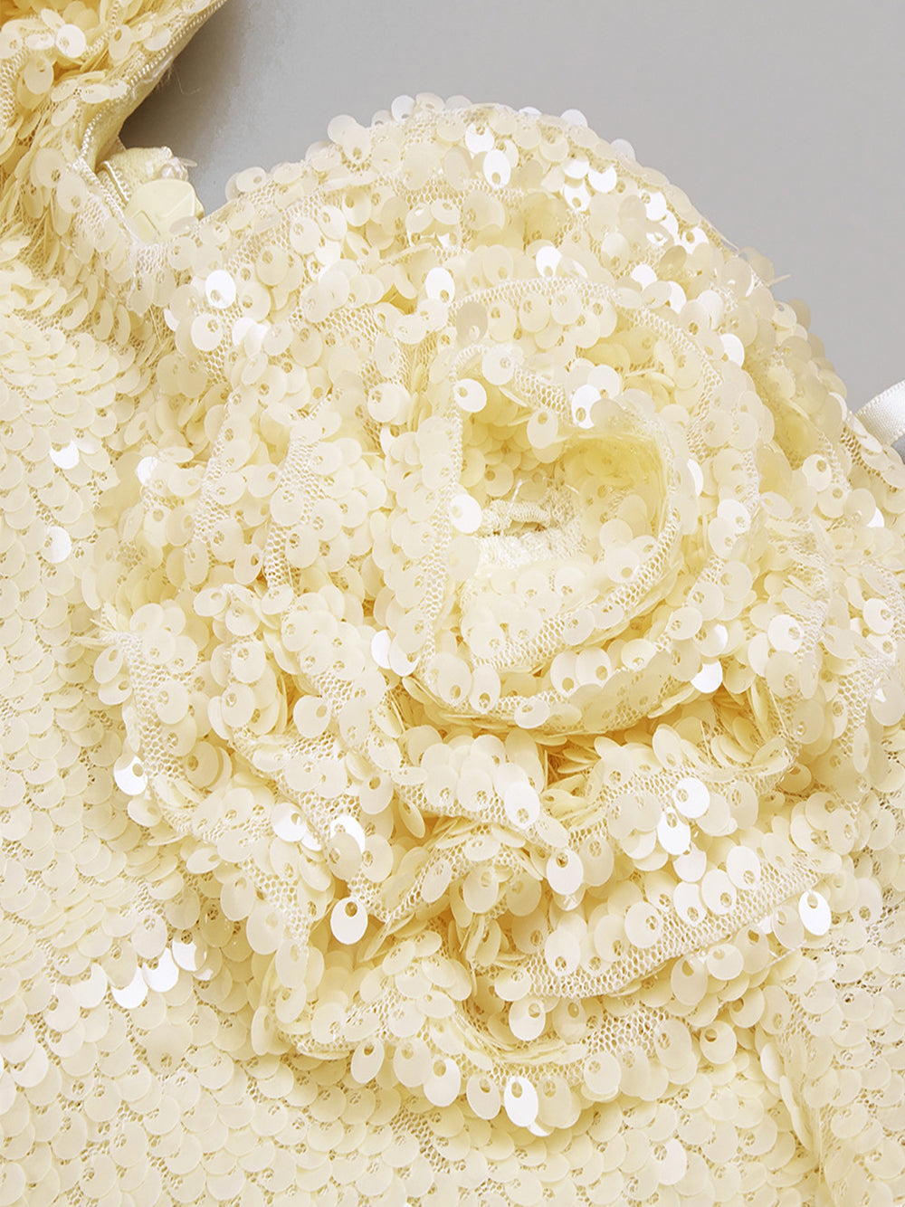 Beige Spaghetti Strap Rosette Cup Sequin Bodycon Maxi Gown 4