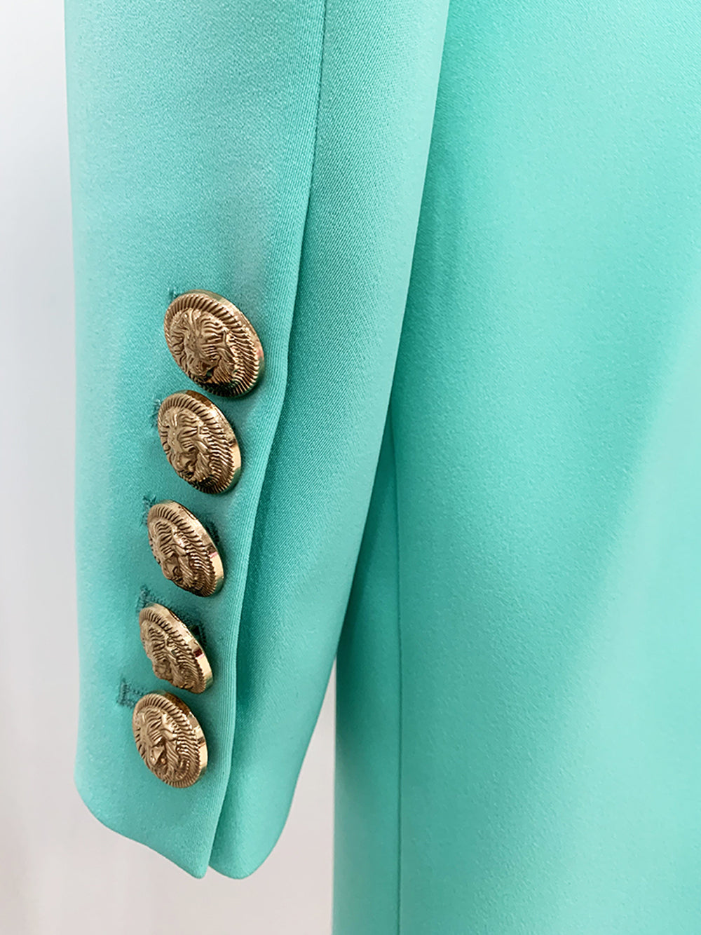 Turquoise Peak Lapel Single Button Long Sleeve Blazer Dress 12