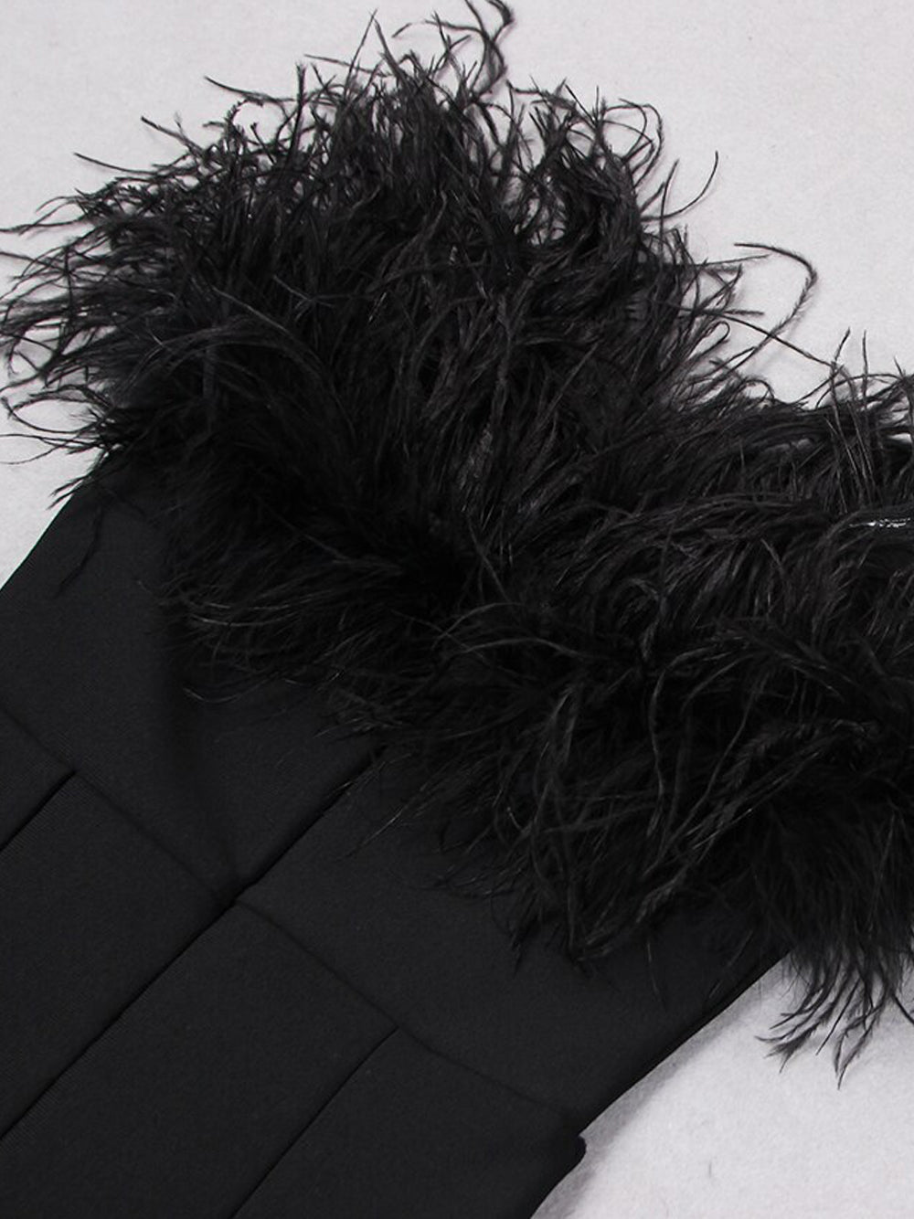 Black Strapless Feather Trim Bodycon Column Maxi Dress 6