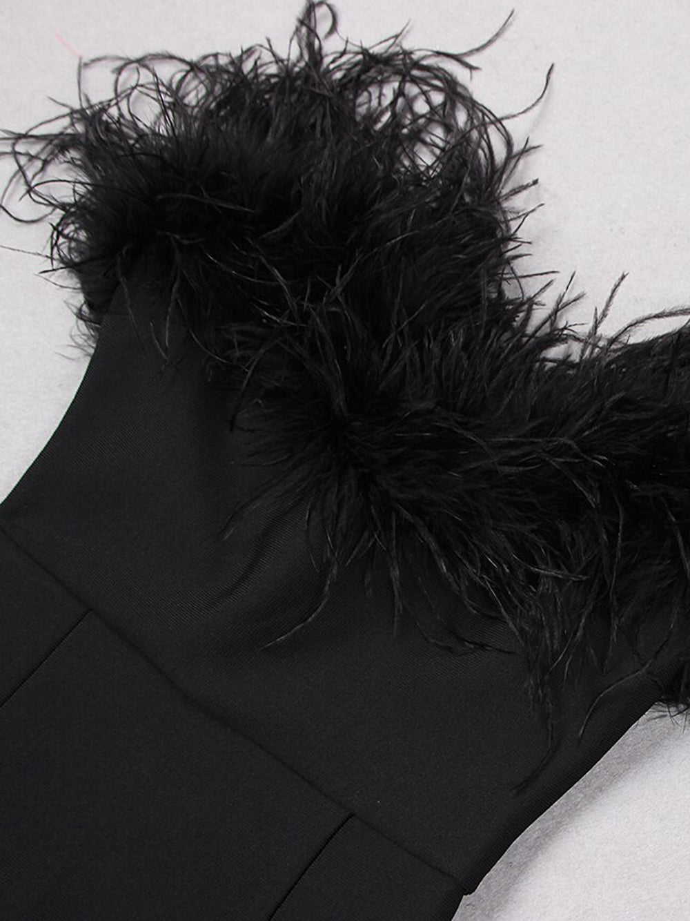 Black Strapless Feather Trim Bodycon Column Maxi Dress 3