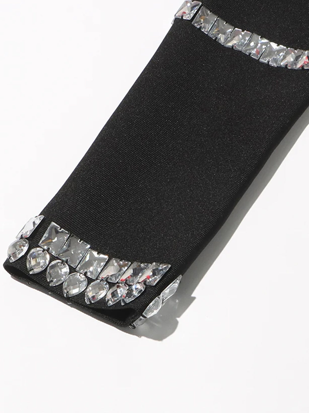 Black High Neck Crystal Embellished Long Sleeve Bodycon Mini Dress