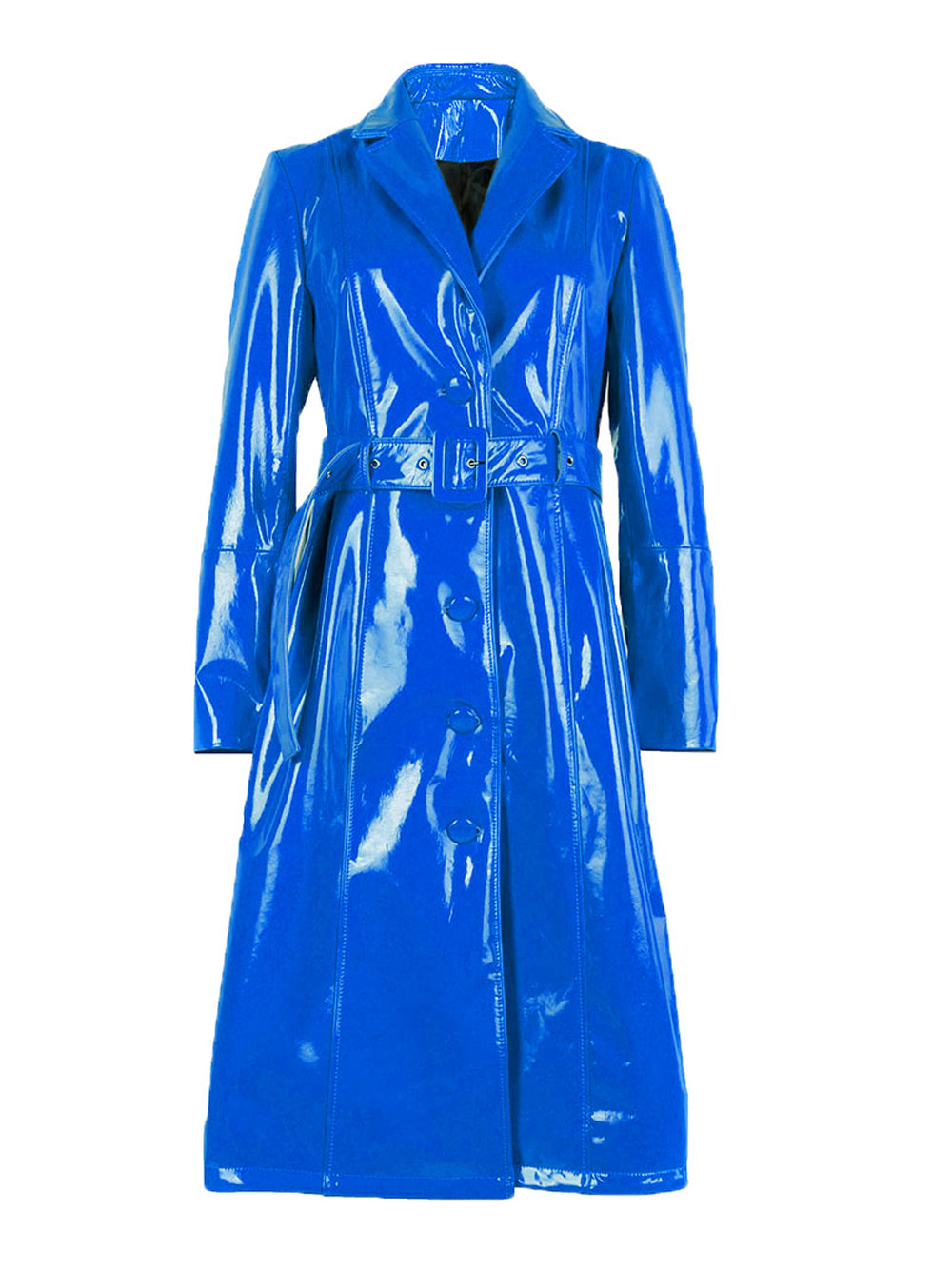 Lapel Collar Patent Leather Belted Button Front Trench Coat