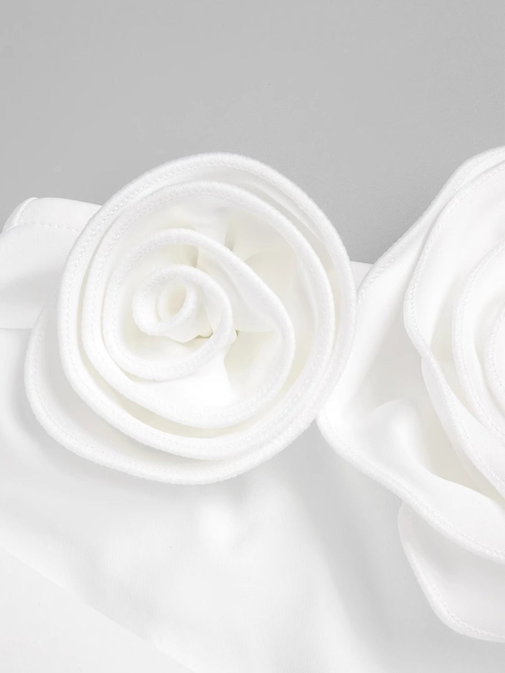 White Halter Neck Rosette Applique Ruched Bodycon Maxi Gown 9