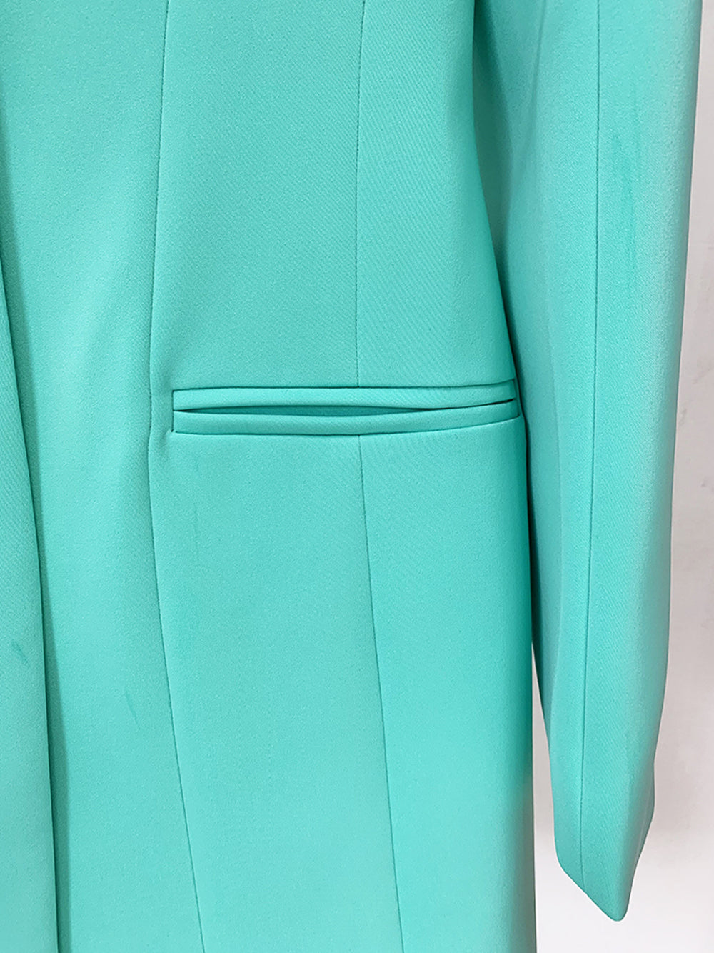 Turquoise Peak Lapel Single Button Long Sleeve Blazer Dress 11