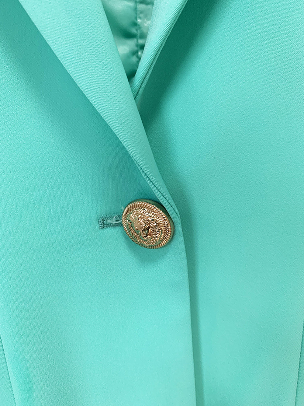 Turquoise Peak Lapel Single Button Long Sleeve Blazer Dress 9