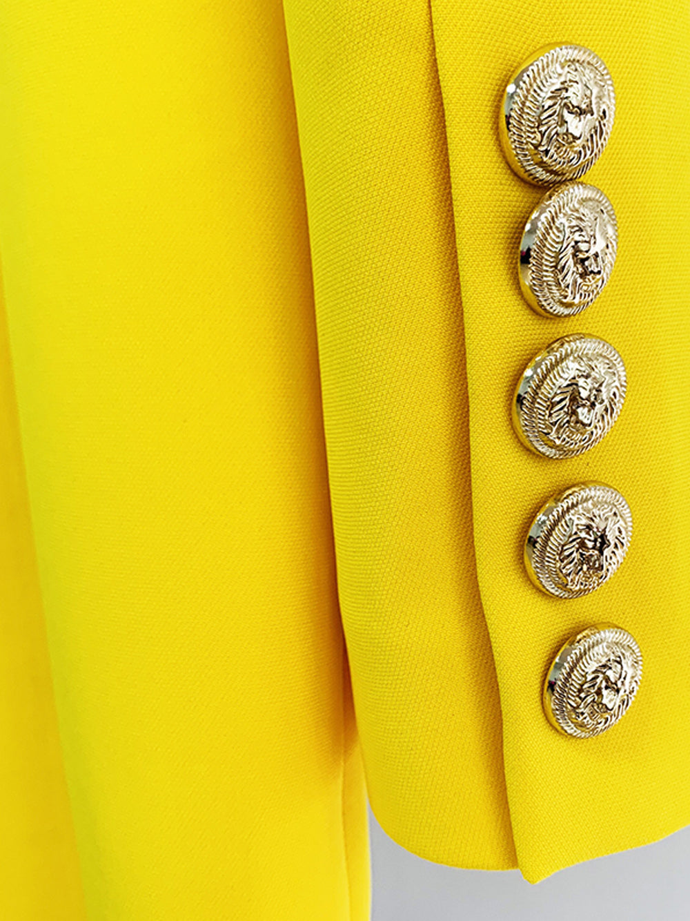 Yellow Shawl Lapel Double Breasted Gold Button Blazer Mini Dress 13