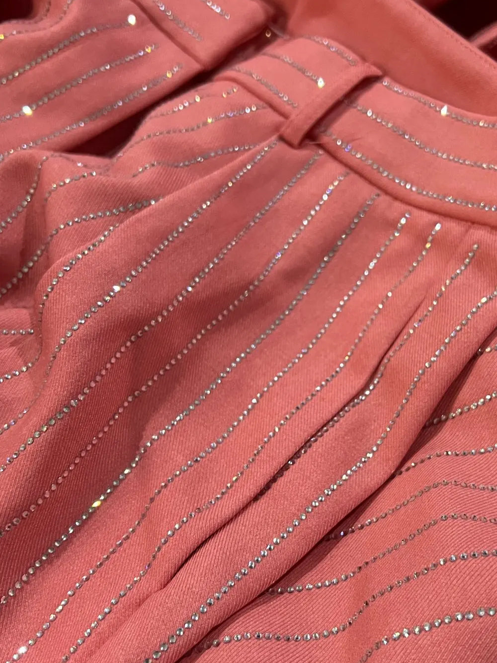 Pink Peak Lapel Rhinestone Pinstripe Oversized Blazer And Pants Set 19