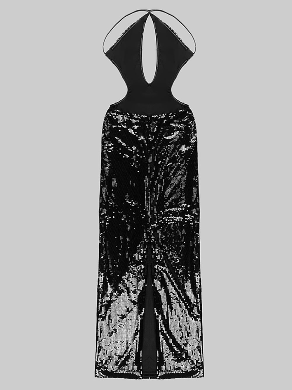 Black Halter Strap Sequin Keyhole Cutout Bodycon Maxi Dress 8