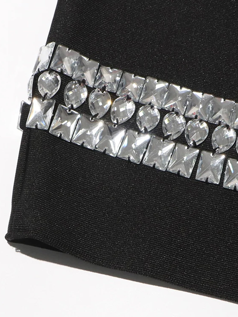 Black High Neck Crystal Embellished Long Sleeve Bodycon Mini Dress