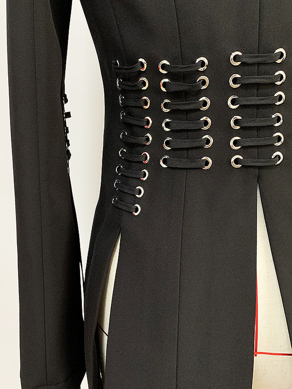 Lapel Collar Lace-Up Corset Waist Split Sleeve Blazer 7