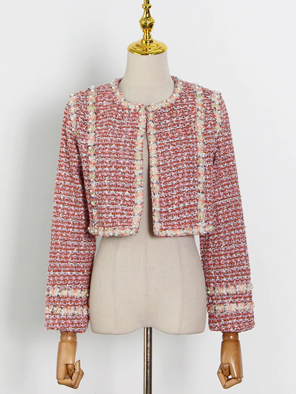 Pink Pearl Trim Tweed Jacket Slip Dress Set
