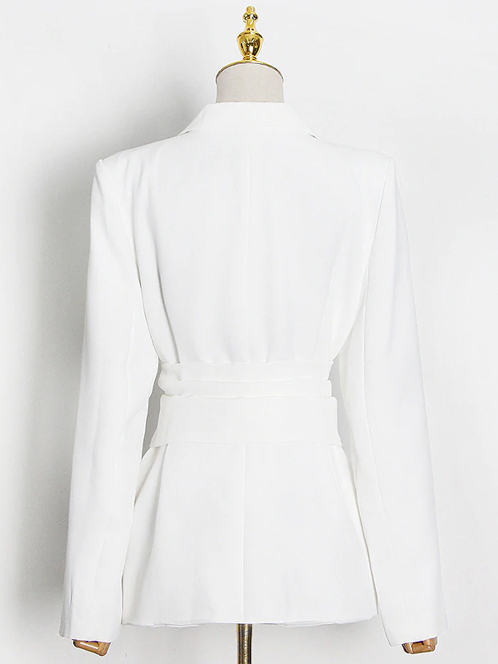 White Notch Lapel Ruched Corset Belt Long Sleeve Blazer 6