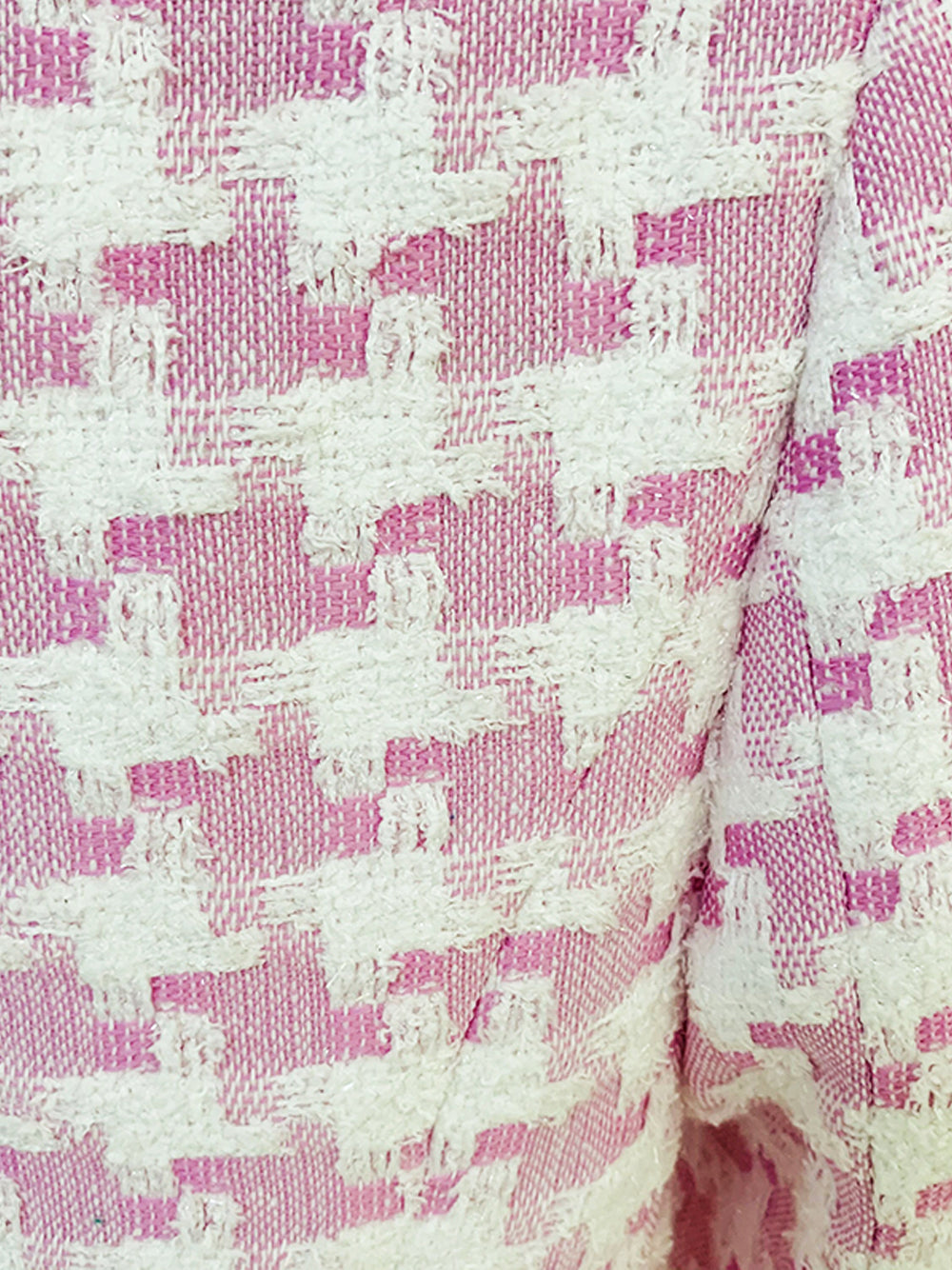 Pink Shawl Collar Double Breasted Houndstooth Tweed Blazer 19
