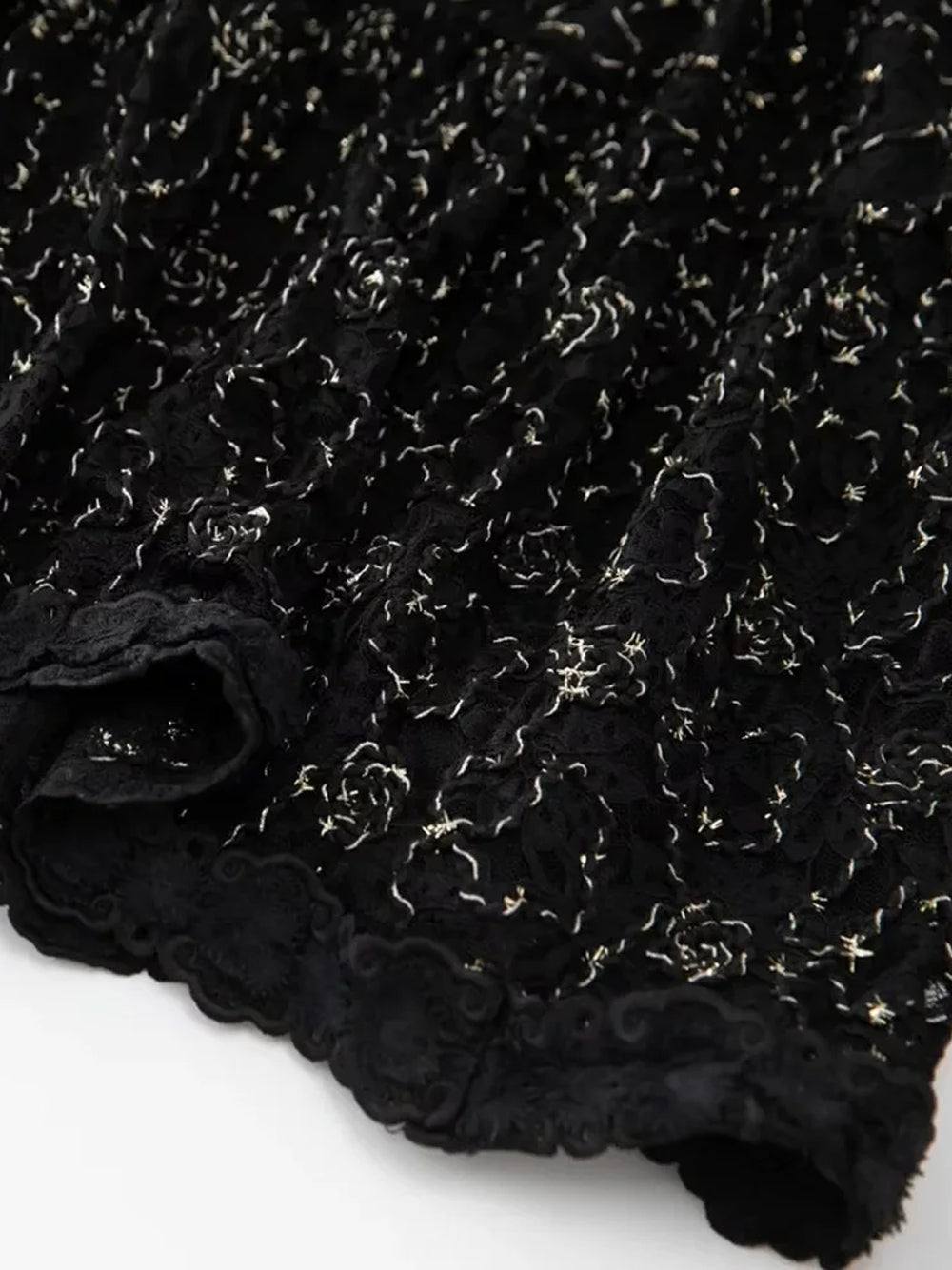 Black V-Neck Long Sleeve Floral Lace A-Line Midi Dress 5