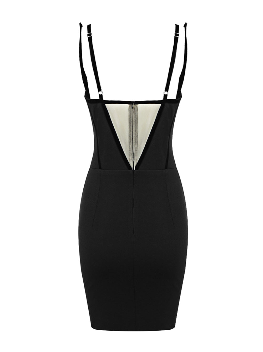 Black Spaghetti Strap Rhinestone Swirl Cutout Bodycon Mini Dress 2