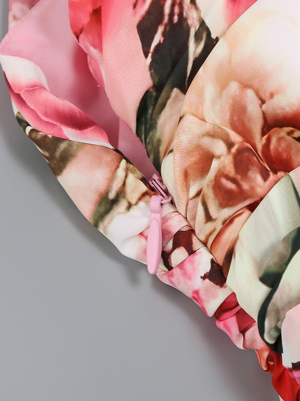Pink One Shoulder Floral Print Crop Top High Slit Skirt Set 15