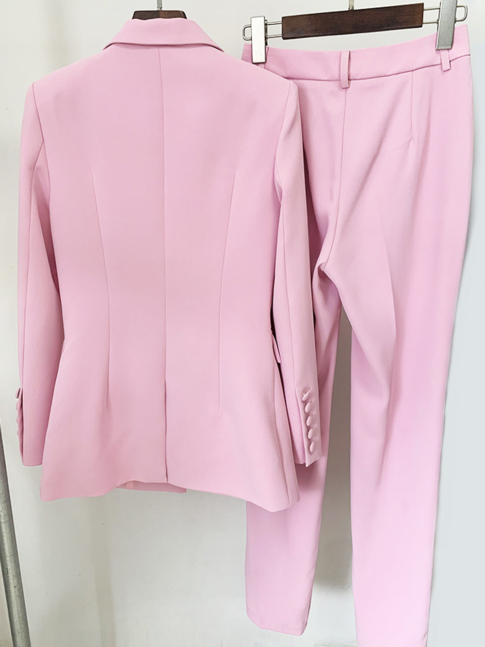 Sakura Pink Peak Lapel Single Button Blazer and Trousers Set 8