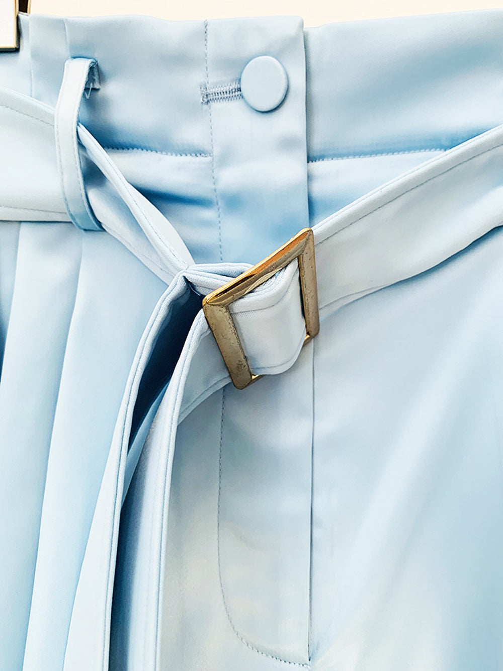 Light Blue Cropped Blazer and Belted Shorts Set