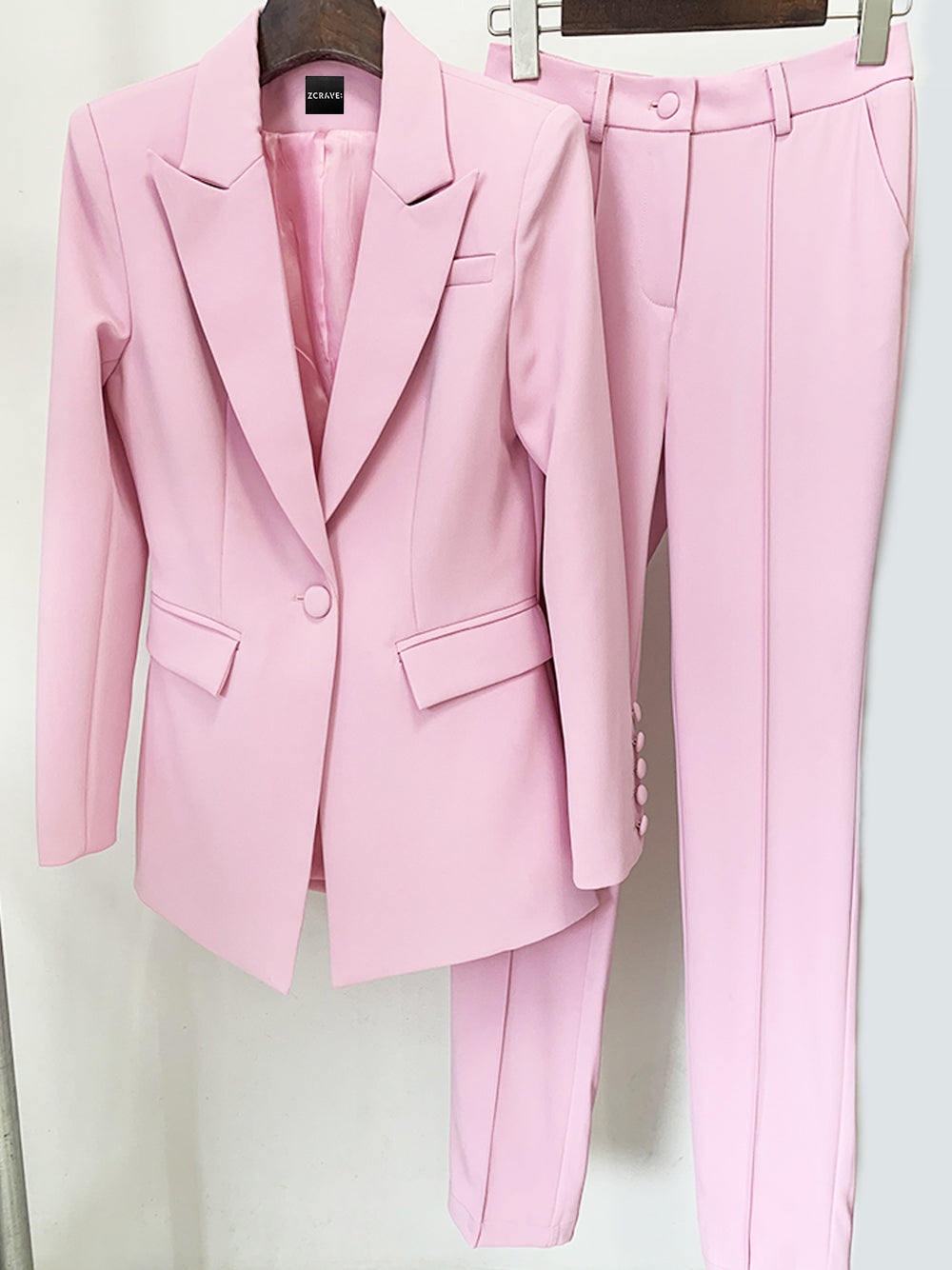 Sakura Pink Peak Lapel Single Button Blazer and Trousers Set 7