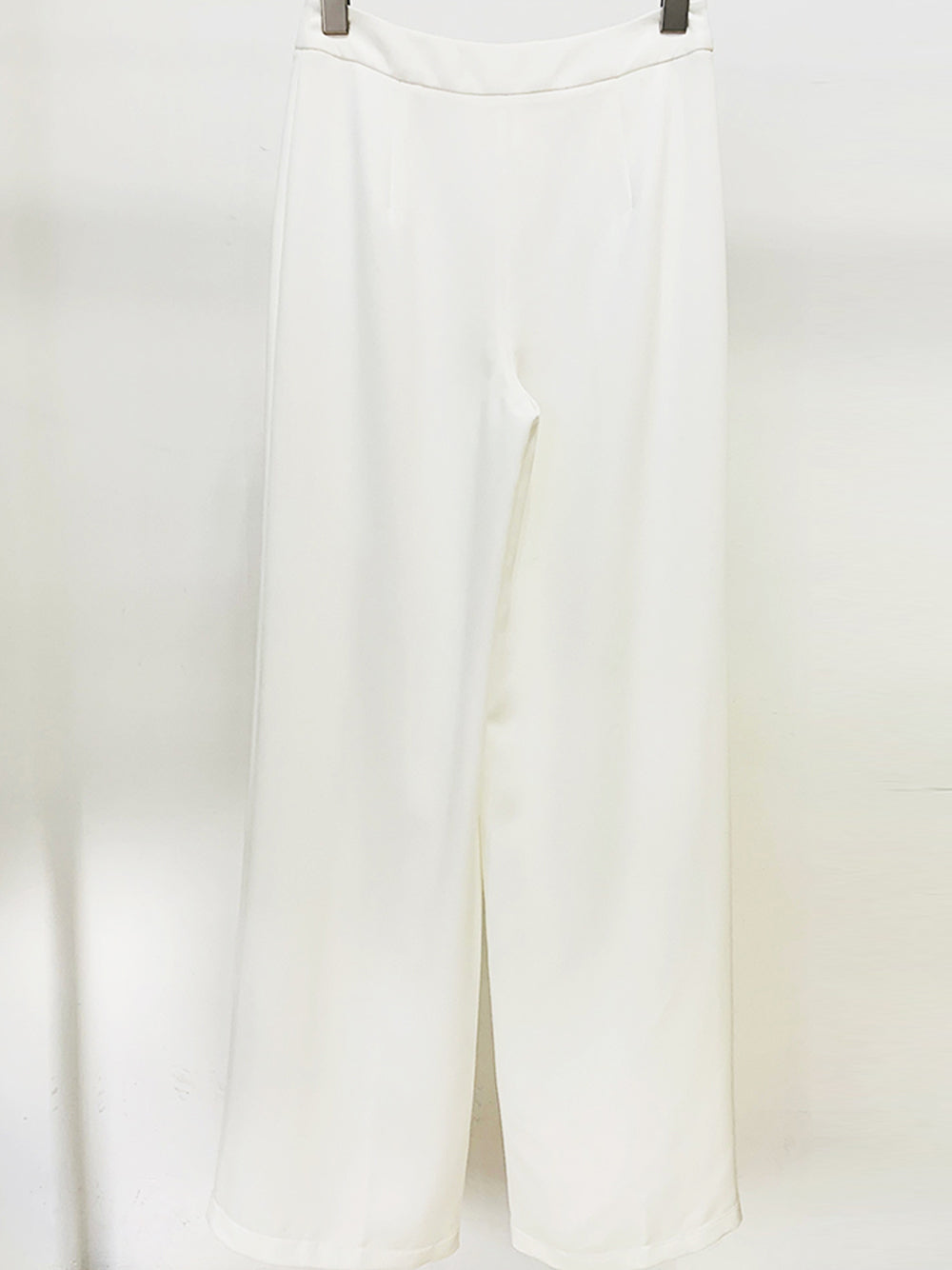White Peak Lapel Tie Front Blazer Pleated Flared Pants Set 14