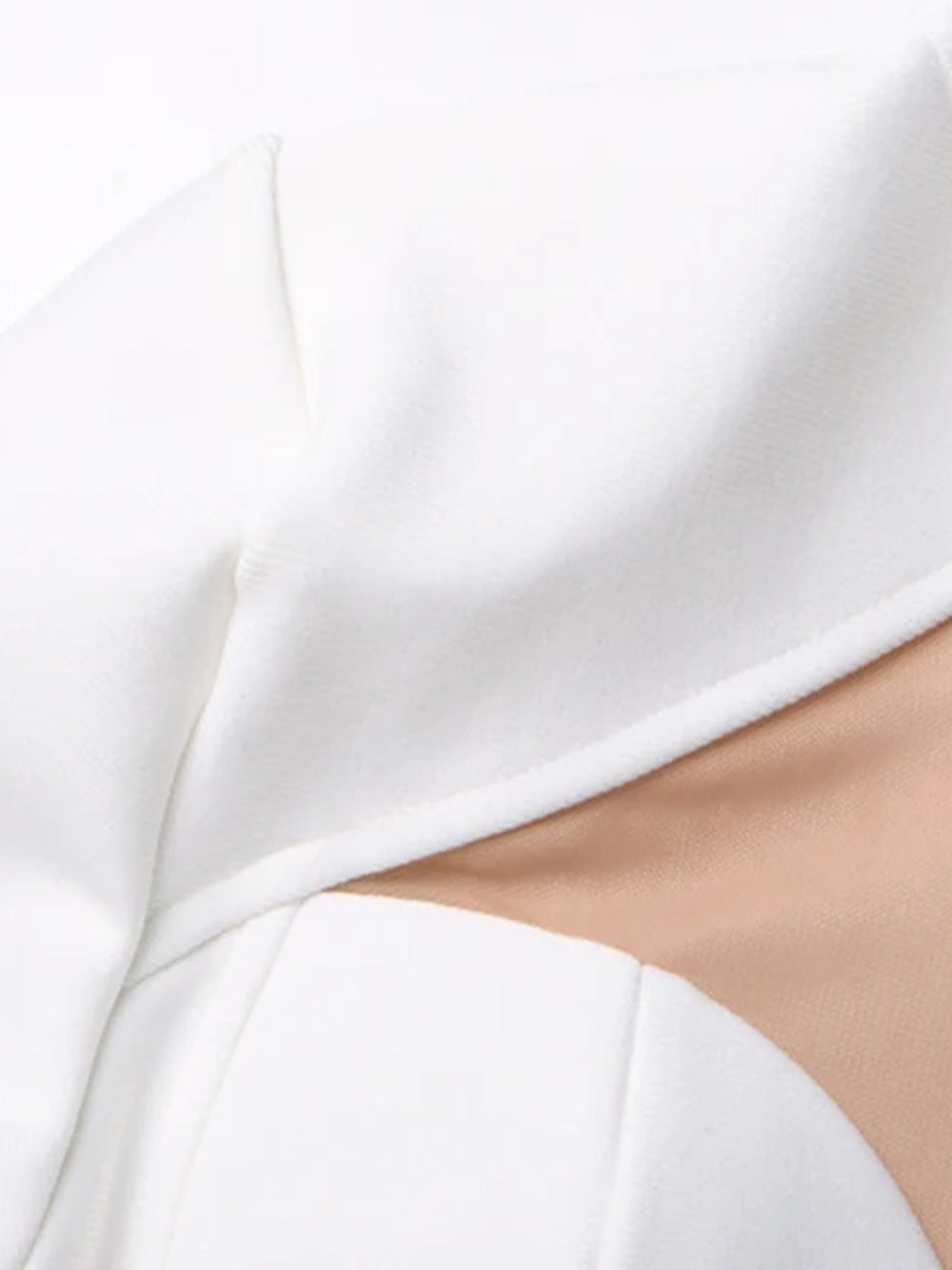 White High Neck Mesh Cutout Feather Cuff Bandage Bodycon Mini Dress