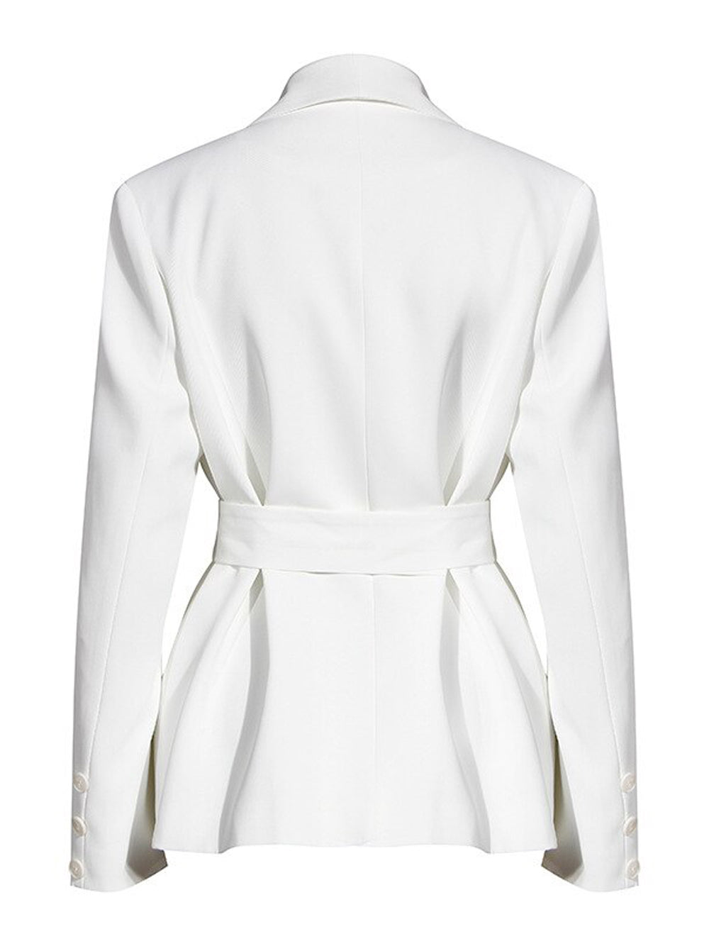 White Shawl Collar Tie Waist Blazer And Tie-Cuff Trouser Set