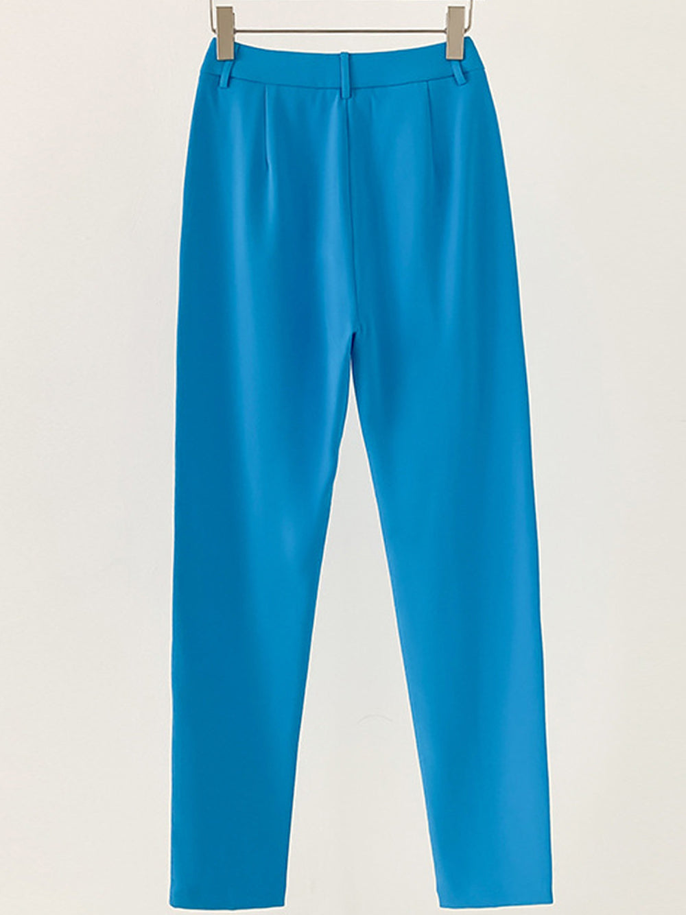 Blue Notch Lapel Colorblock Blazer and Slim Pants Set