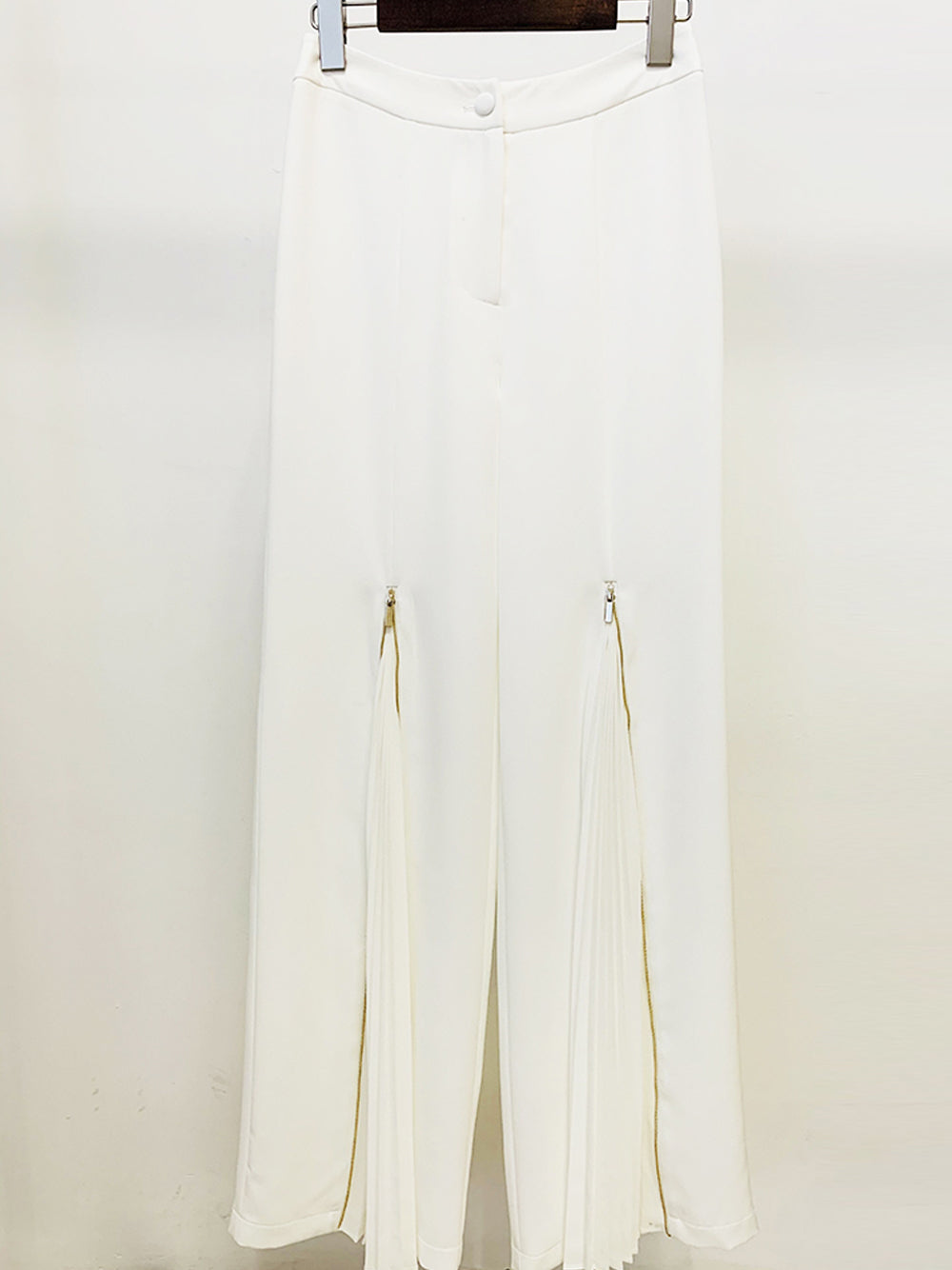White Peak Lapel Tie Front Blazer Pleated Flared Pants Set 9