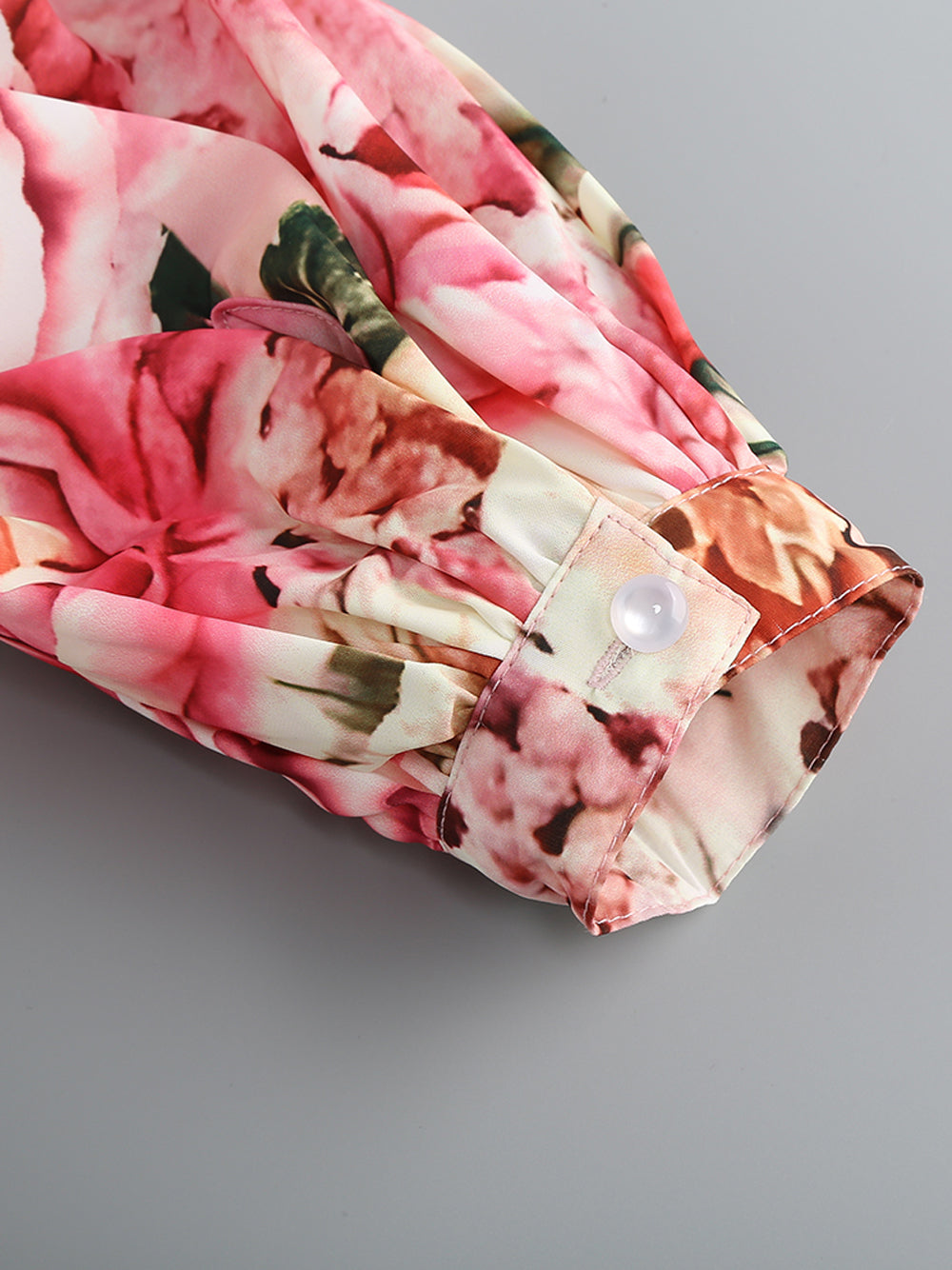 Pink One Shoulder Floral Print Crop Top High Slit Skirt Set 16