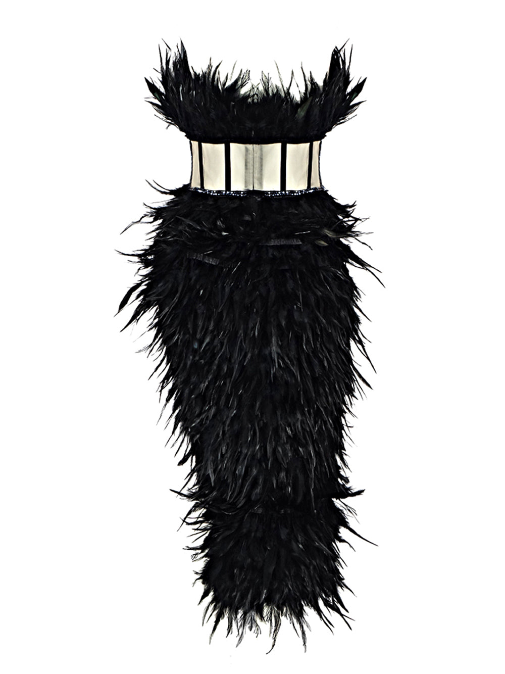 Black Strapless Feather Beaded Corset Bodycon Mini Dress 2