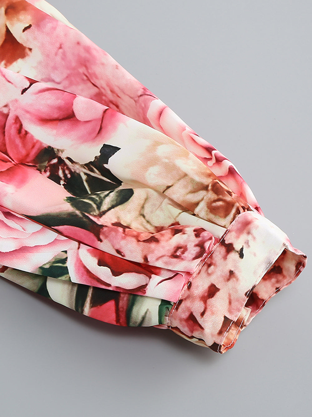 Pink One Shoulder Floral Print Crop Top High Slit Skirt Set 18