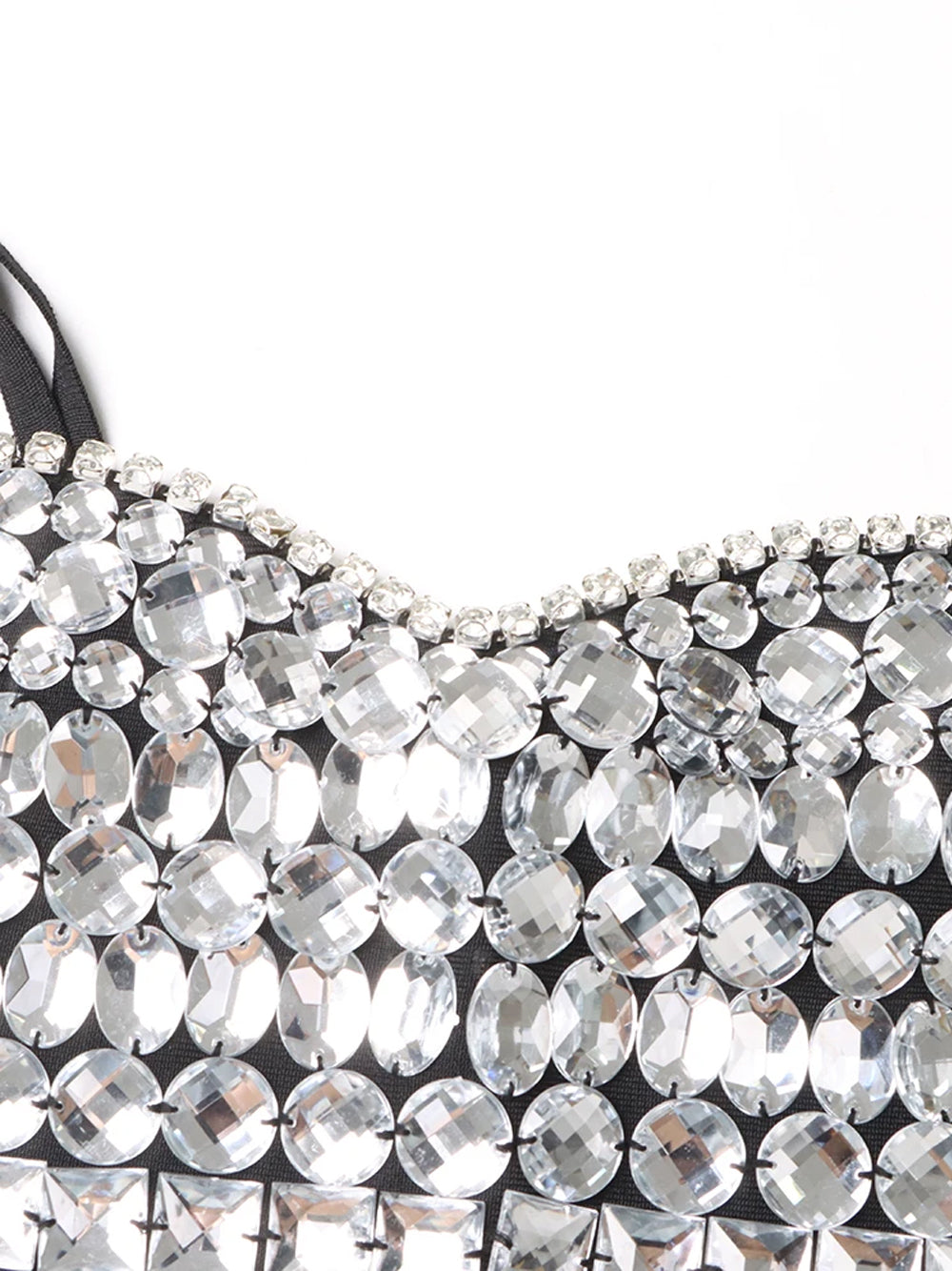 Black Spaghetti Strap Crystal Embellished Bodycon Mini Dress