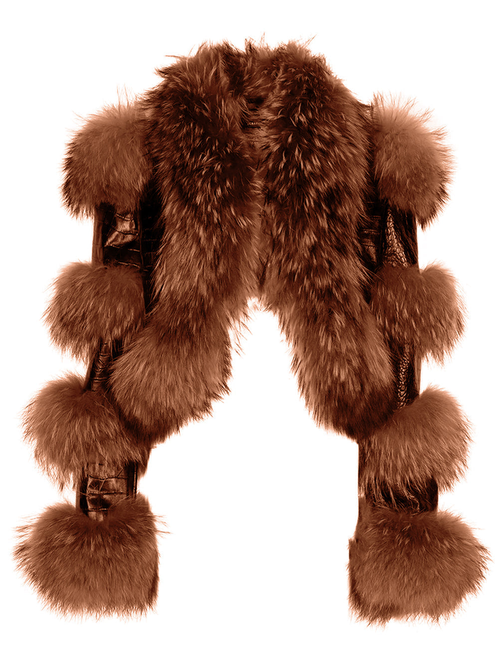 Brown Fur Trim Croc Leather Cropped Jacket