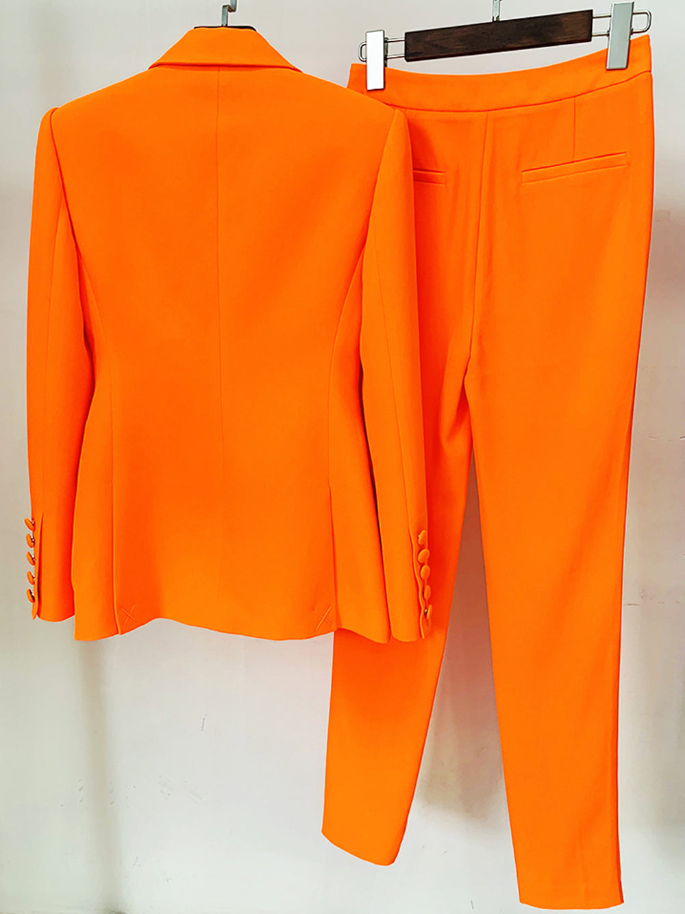 Orange Peak Lapel Double-Breasted Blazer Skinny Pants Set