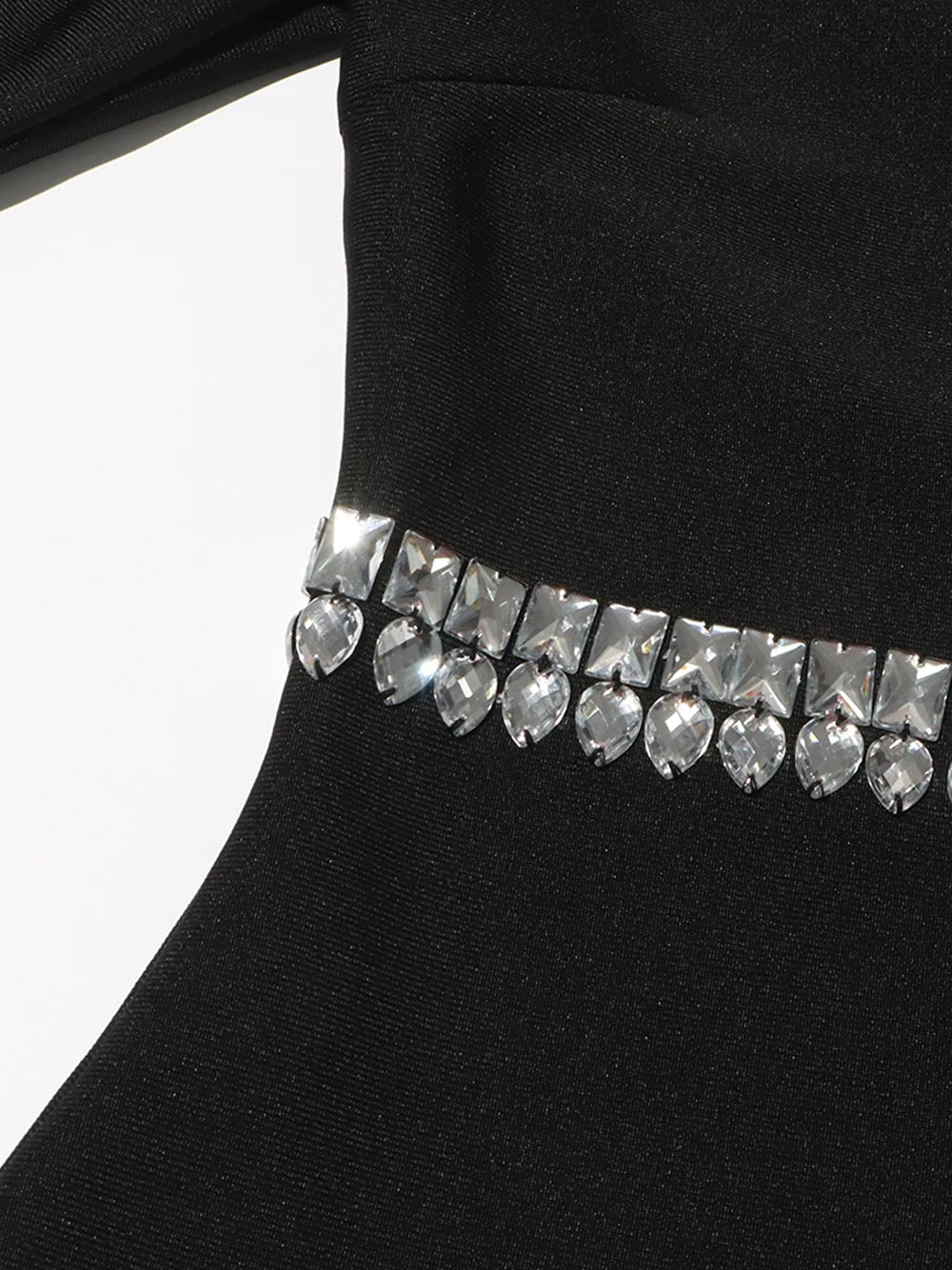 Black High Neck Crystal Embellished Long Sleeve Bodycon Mini Dress
