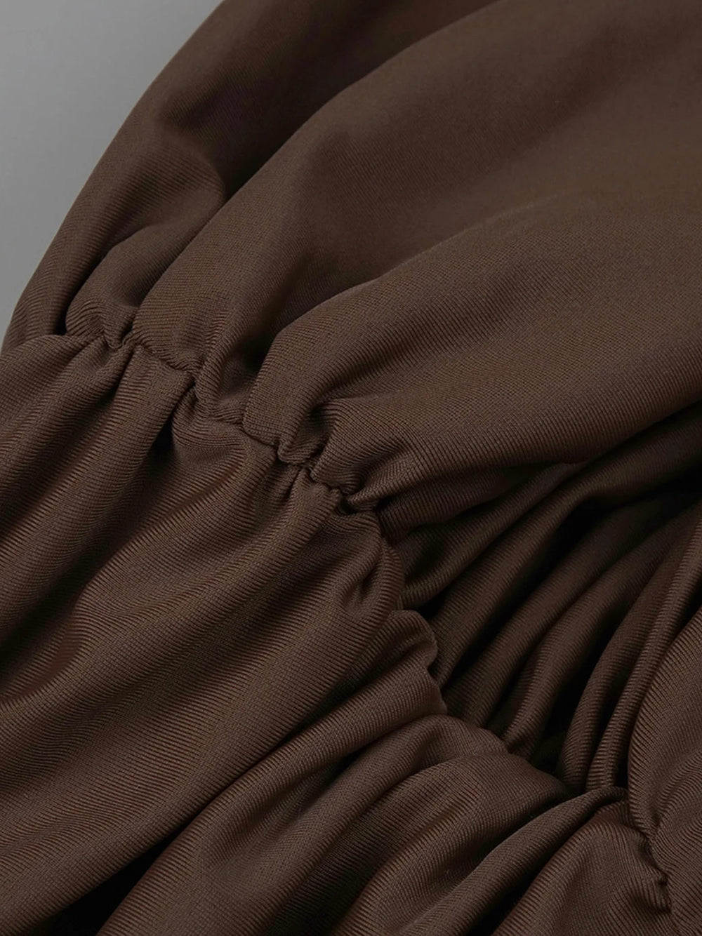Brown Plunge V-Neck Ruched Crossover Waist Long Sleeve A-Line Maxi Dress